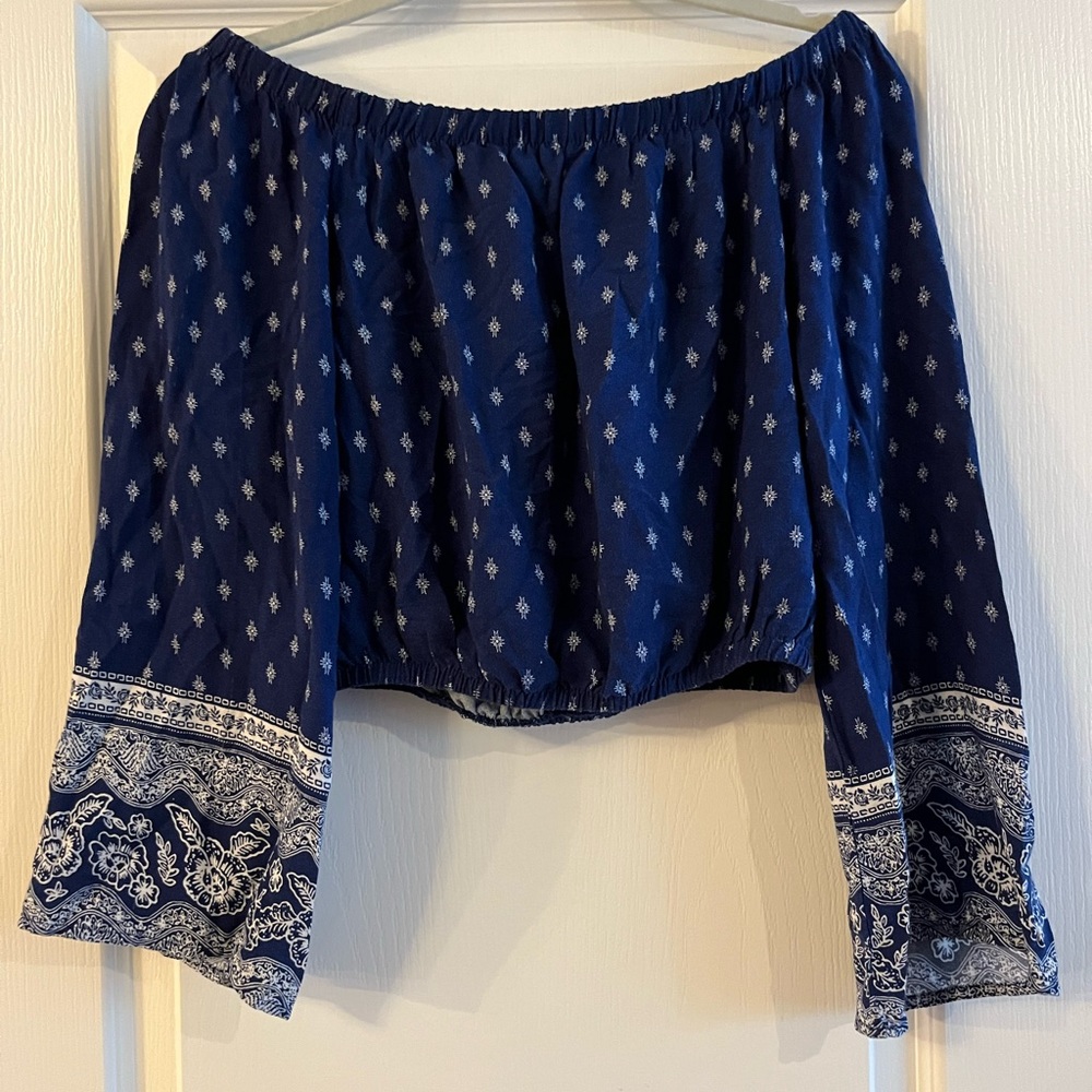 LA Hearts Navy Blue Long Sleeve Crop Top